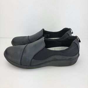 CLARKS Womens Sz 7.5 M Black Cloud Steppers Soft Cushion Slip On Shoes Black 235